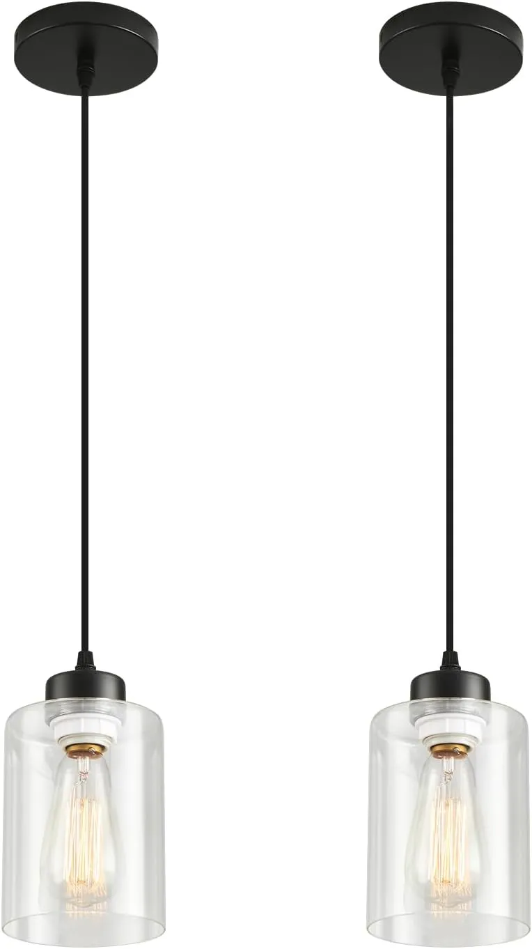 Modern Black Farmhouse Pendant Light with Glass Shade,Industrial Pendant Lighting, Adjustable Hanging Light Fixtures, Farmhouse Pendant Lighting