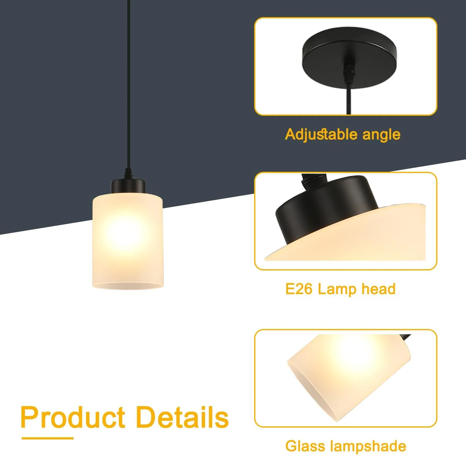 Modern Black Farmhouse Pendant Light with Glass Shade,Industrial Pendant Lighting, Adjustable Hanging Light Fixtures, Farmhouse Pendant Lighting