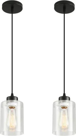 Modern Black Farmhouse Pendant Light with Glass Shade,Industrial Pendant Lighting, Adjustable Hanging Light Fixtures, Farmhouse Pendant Lighting