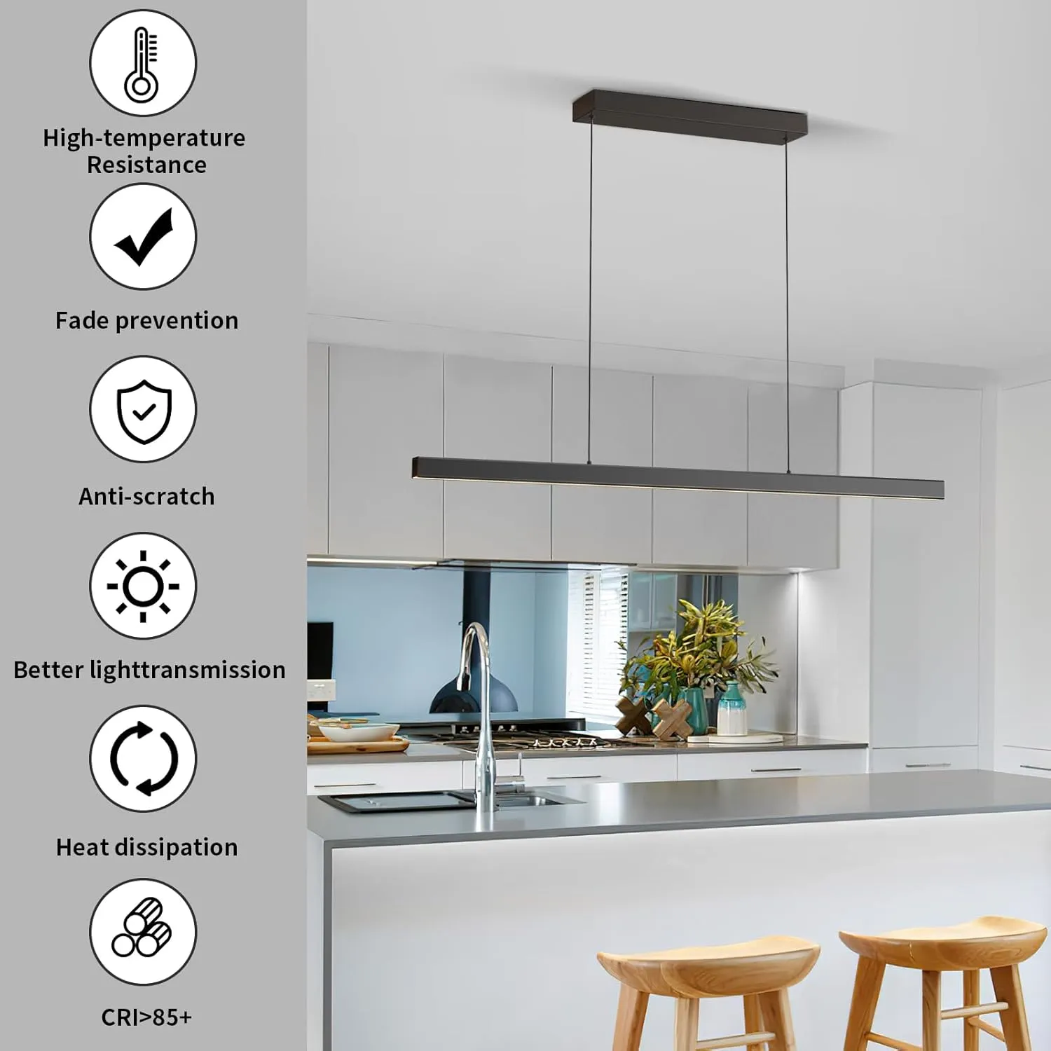 Modern Ceiling Pendant Light,57in LED Black Linear Ceiling Chandelier Light Dining Room,Living Room,Warm & Cool, Neutral Light,Aluminum Island Lighting Hanging Pendant Light for Kitchen