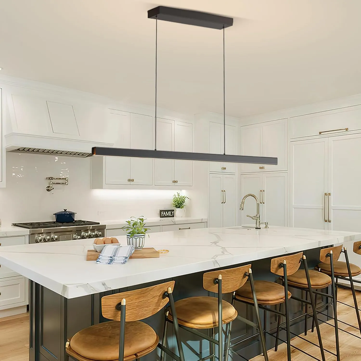 Modern Ceiling Pendant Light,57in LED Black Linear Ceiling Chandelier Light Dining Room,Living Room,Warm & Cool, Neutral Light,Aluminum Island Lighting Hanging Pendant Light for Kitchen