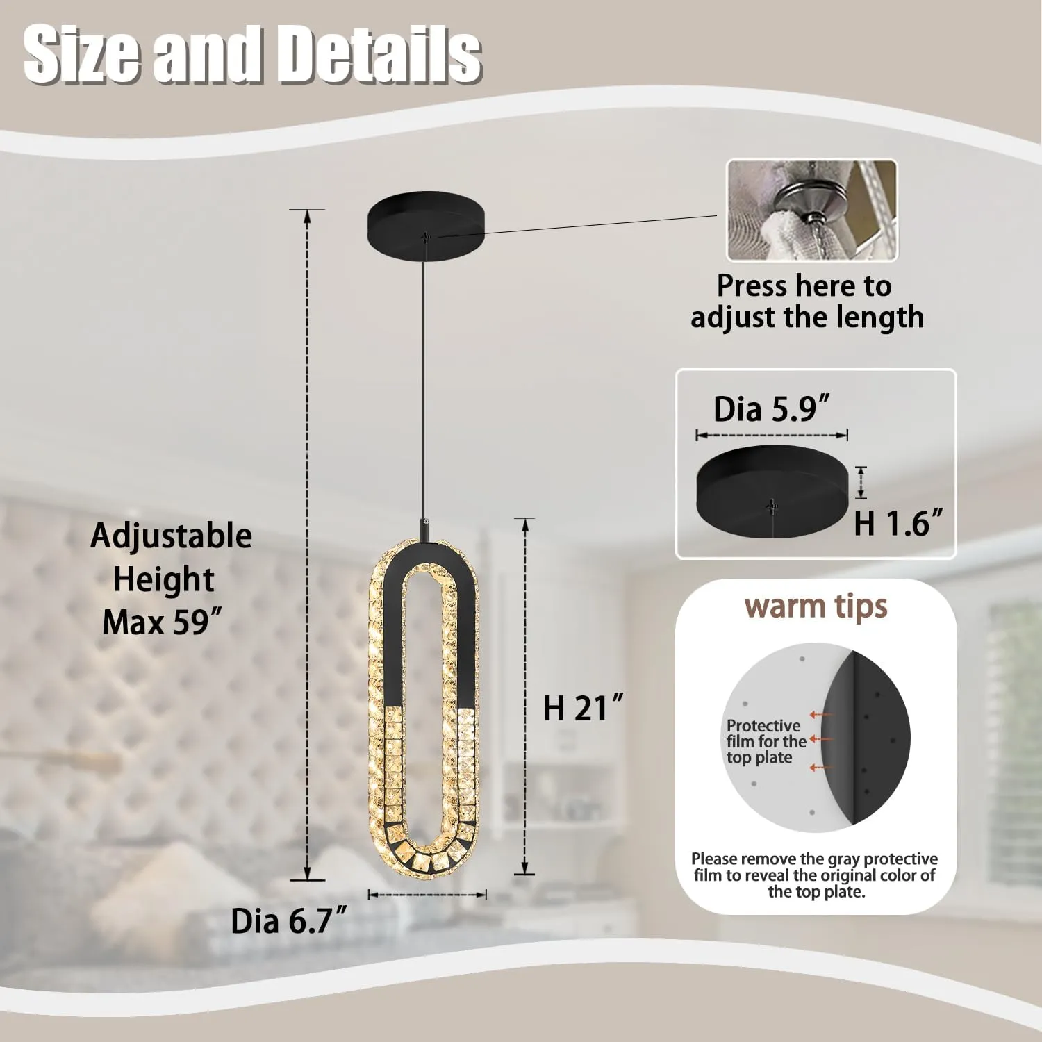 Modern Pendant Lighting 1-Light Chandelier Black Pendant Light Indoor Hanging Light Fixture for Kithchen Island Dinning Room Bedroom