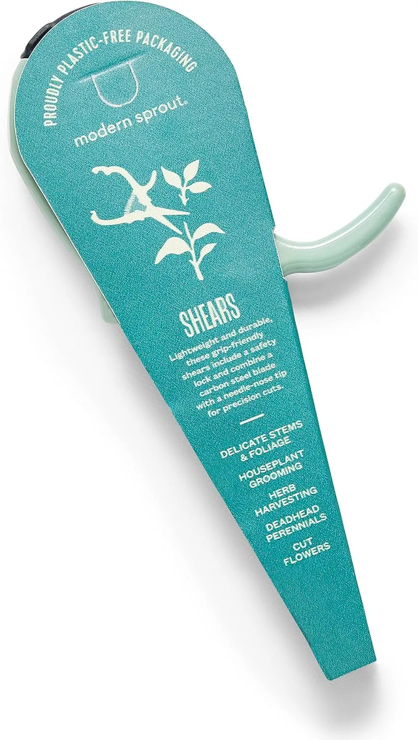 Modern Sprout Pruning Shears - Herb Snipping Scissors- Lightweight Gardening Tools W/Easy Lock - Flower Cutter Garden Shears - Carbon Steel Blade   Plastic-Free Reusable Holster (Green, 1-Pack)