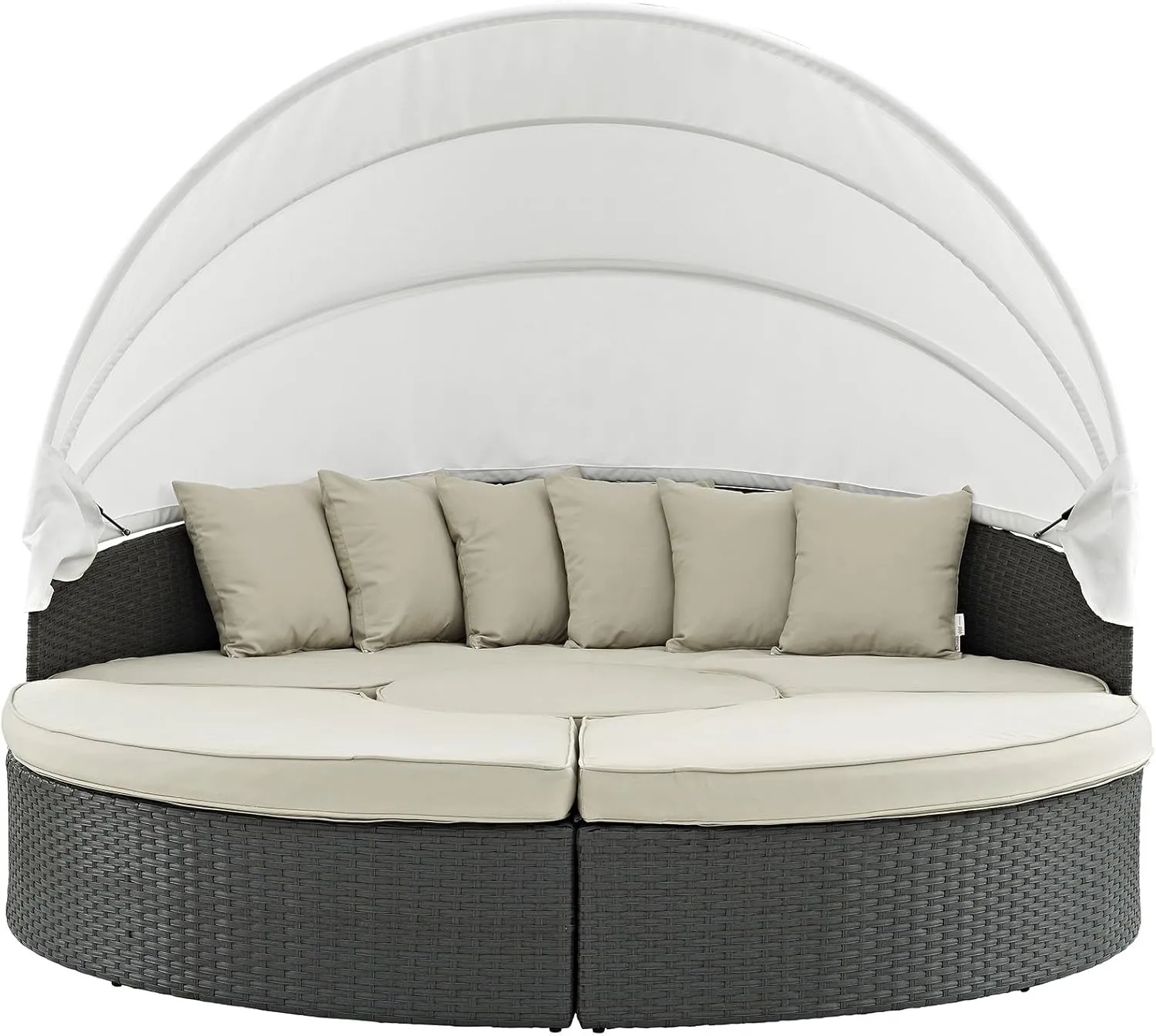 Modway Sojourn Outdoor Patio Sunbrella Sectional Daybed with Canopy in Antique Canvas Beige