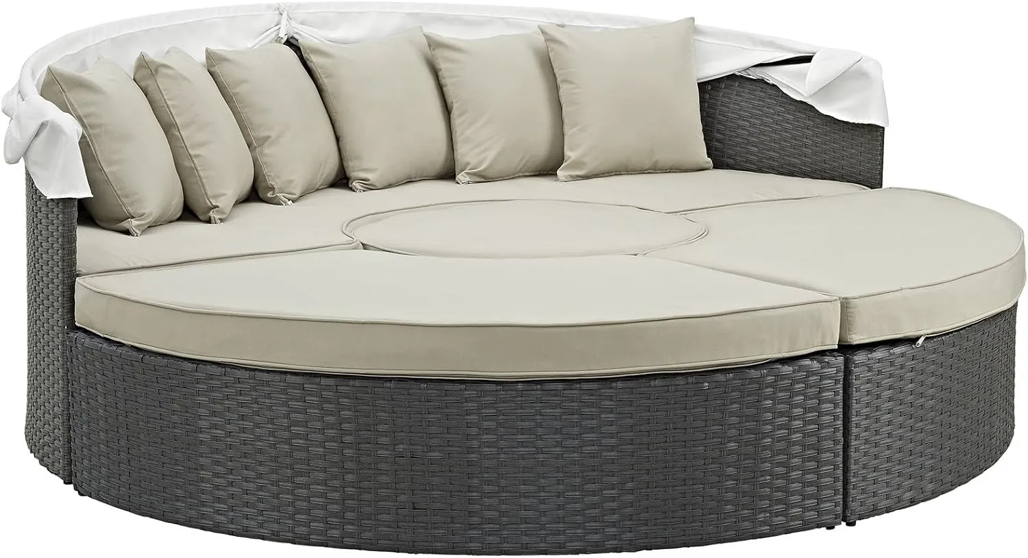 Modway Sojourn Outdoor Patio Sunbrella Sectional Daybed with Canopy in Antique Canvas Beige