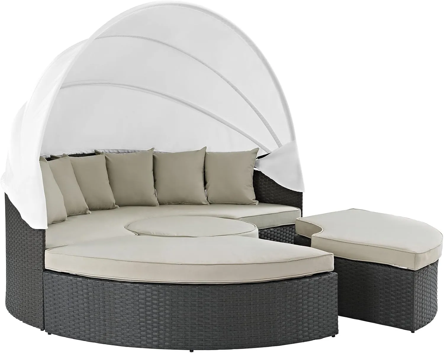 Modway Sojourn Outdoor Patio Sunbrella Sectional Daybed with Canopy in Antique Canvas Beige