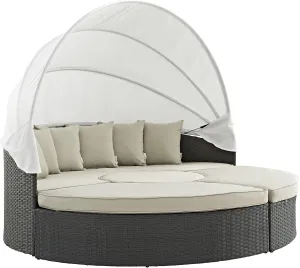 Modway Sojourn Outdoor Patio Sunbrella Sectional Daybed with Canopy in Antique Canvas Beige