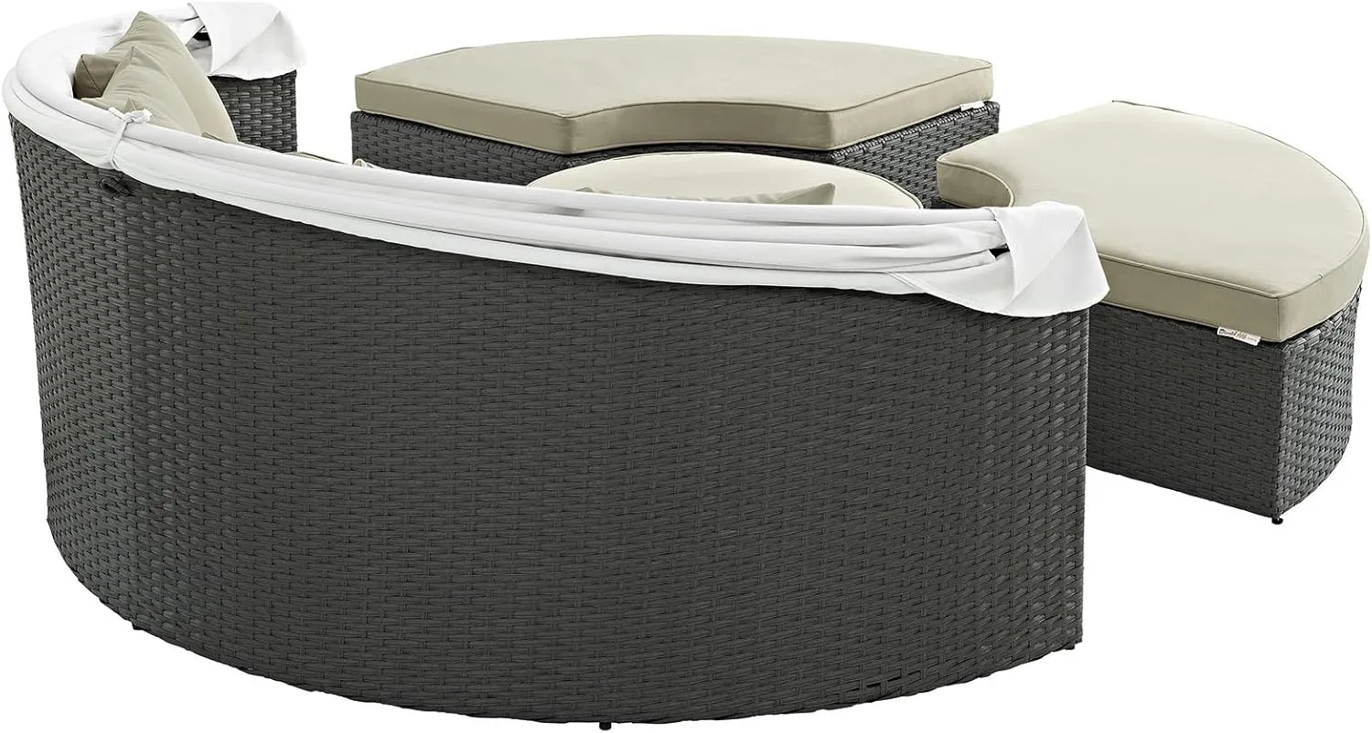 Modway Sojourn Outdoor Patio Sunbrella Sectional Daybed with Canopy in Antique Canvas Beige