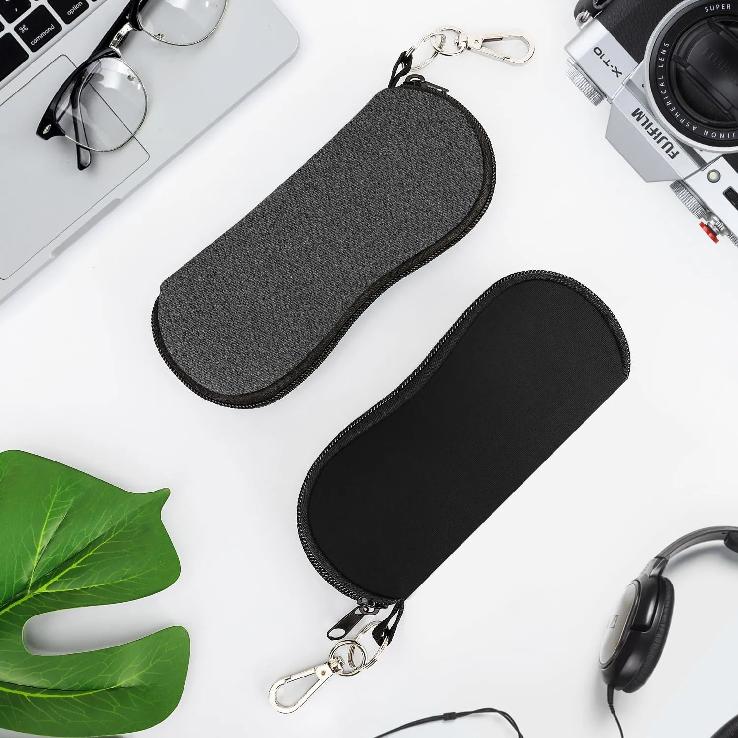 MoKo Sunglasses Soft Case 2 Pack, Ultra Light Portable Neoprene Zipper Glasses Case, Eyeglass Safety Pouch Box with Belt Clip