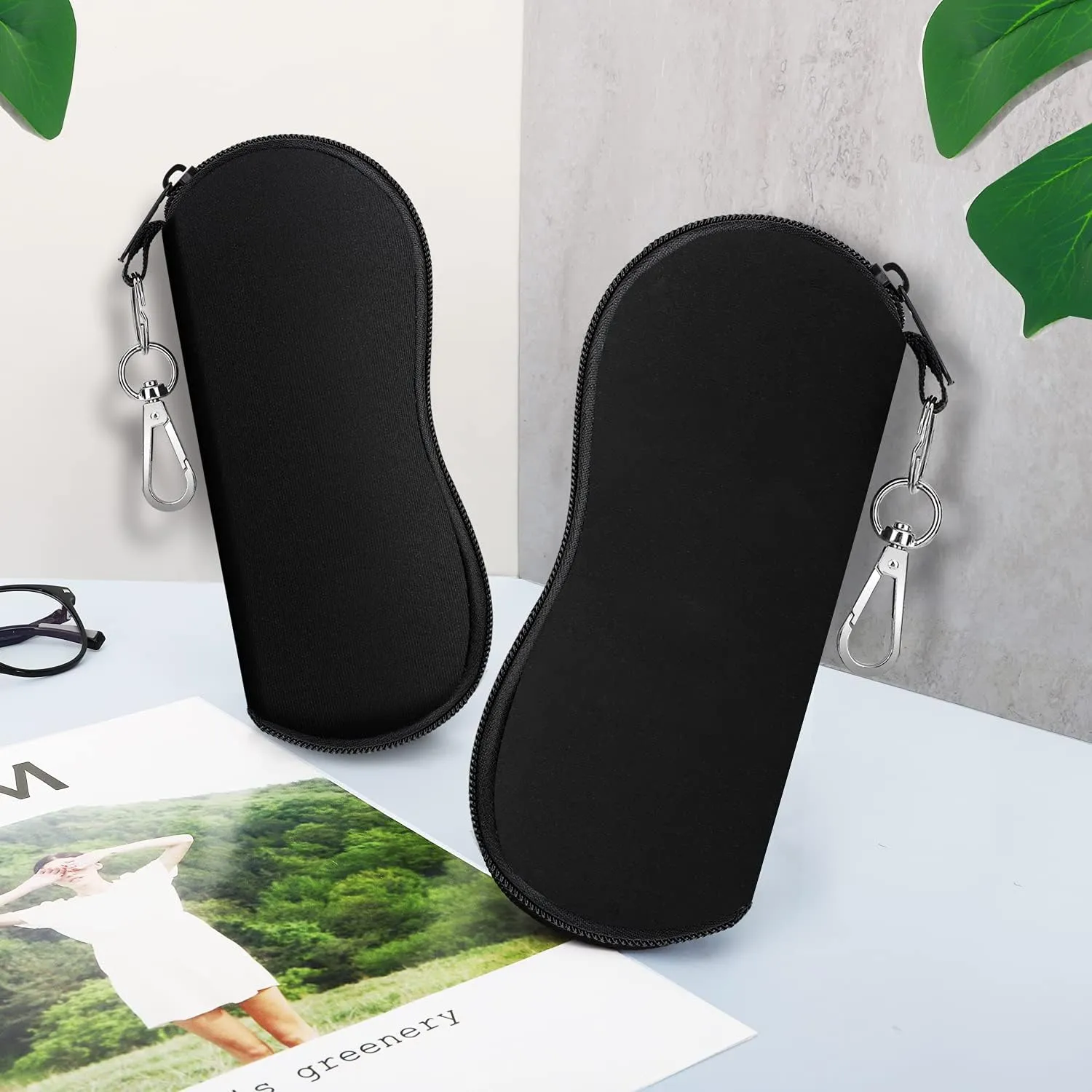 MoKo Sunglasses Soft Case 2 Pack, Ultra Light Portable Neoprene Zipper Glasses Case, Eyeglass Safety Pouch Box with Belt Clip