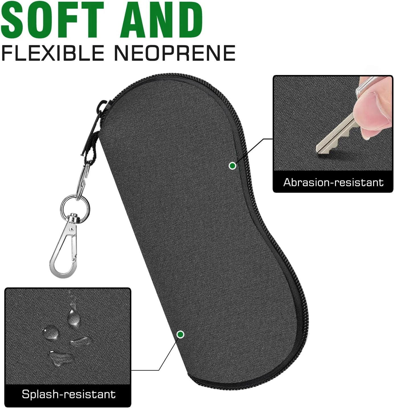 MoKo Sunglasses Soft Case 2 Pack, Ultra Light Portable Neoprene Zipper Glasses Case, Eyeglass Safety Pouch Box with Belt Clip