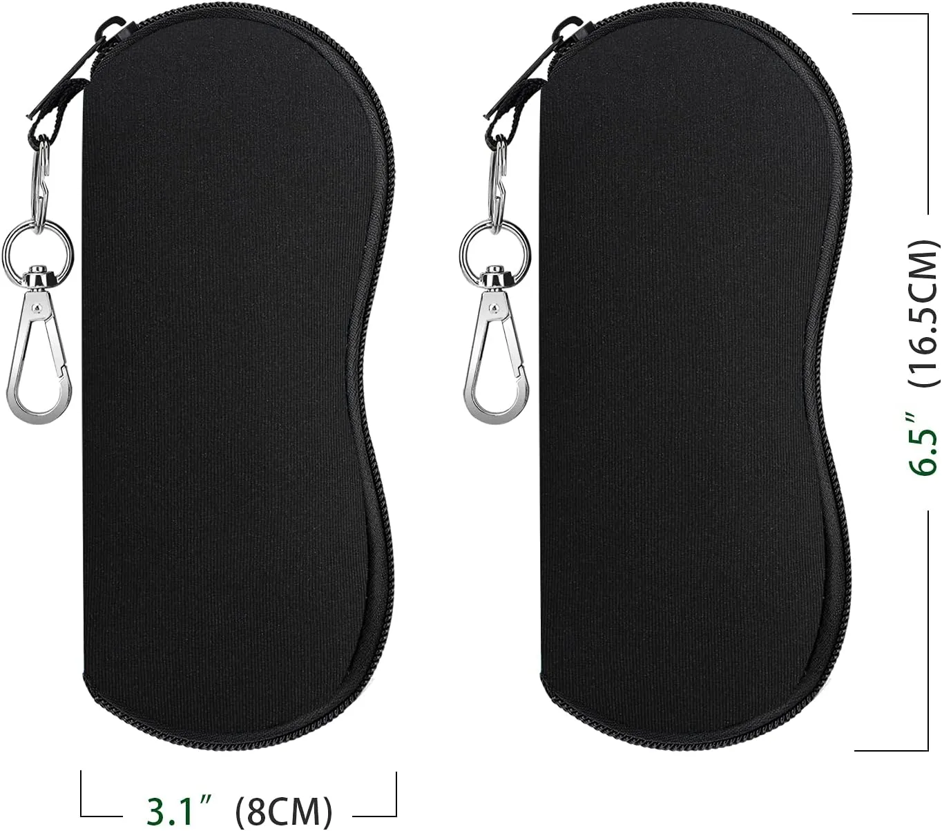 MoKo Sunglasses Soft Case 2 Pack, Ultra Light Portable Neoprene Zipper Glasses Case, Eyeglass Safety Pouch Box with Belt Clip