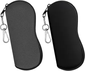 MoKo Sunglasses Soft Case 2 Pack, Ultra Light Portable Neoprene Zipper Glasses Case, Eyeglass Safety Pouch Box with Belt Clip