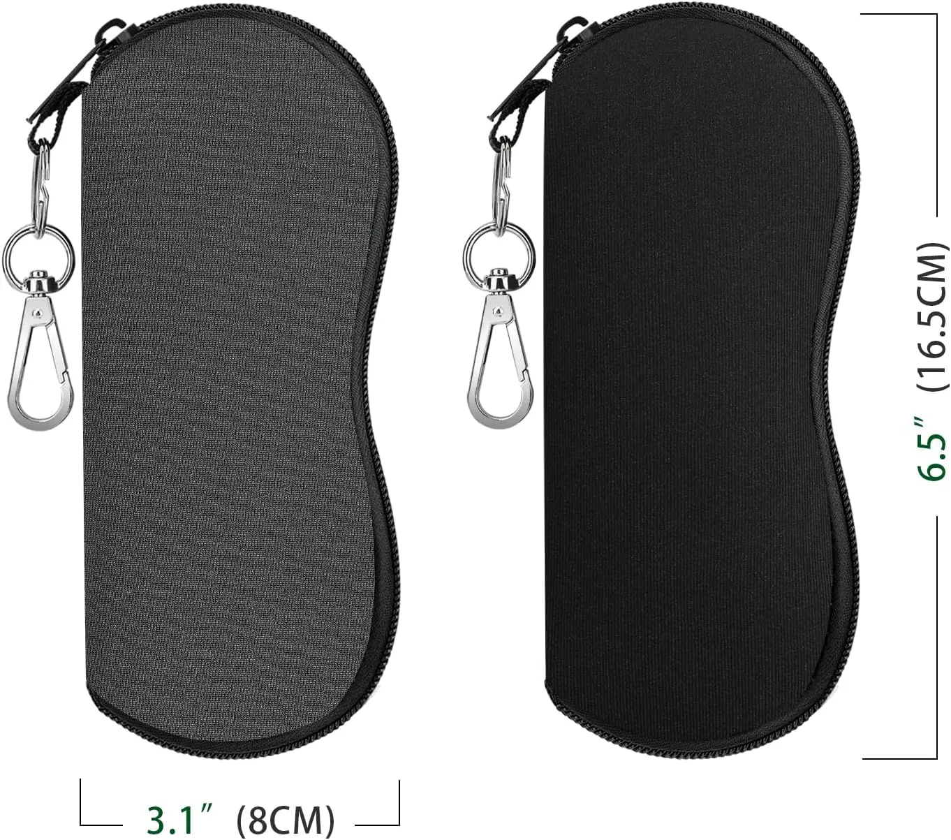 MoKo Sunglasses Soft Case 2 Pack, Ultra Light Portable Neoprene Zipper Glasses Case, Eyeglass Safety Pouch Box with Belt Clip