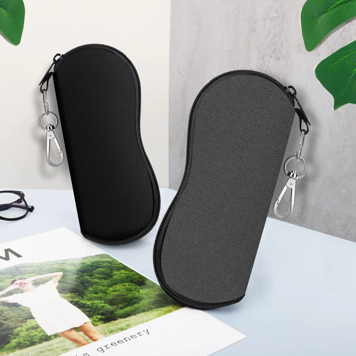 MoKo Sunglasses Soft Case 2 Pack, Ultra Light Portable Neoprene Zipper Glasses Case, Eyeglass Safety Pouch Box with Belt Clip