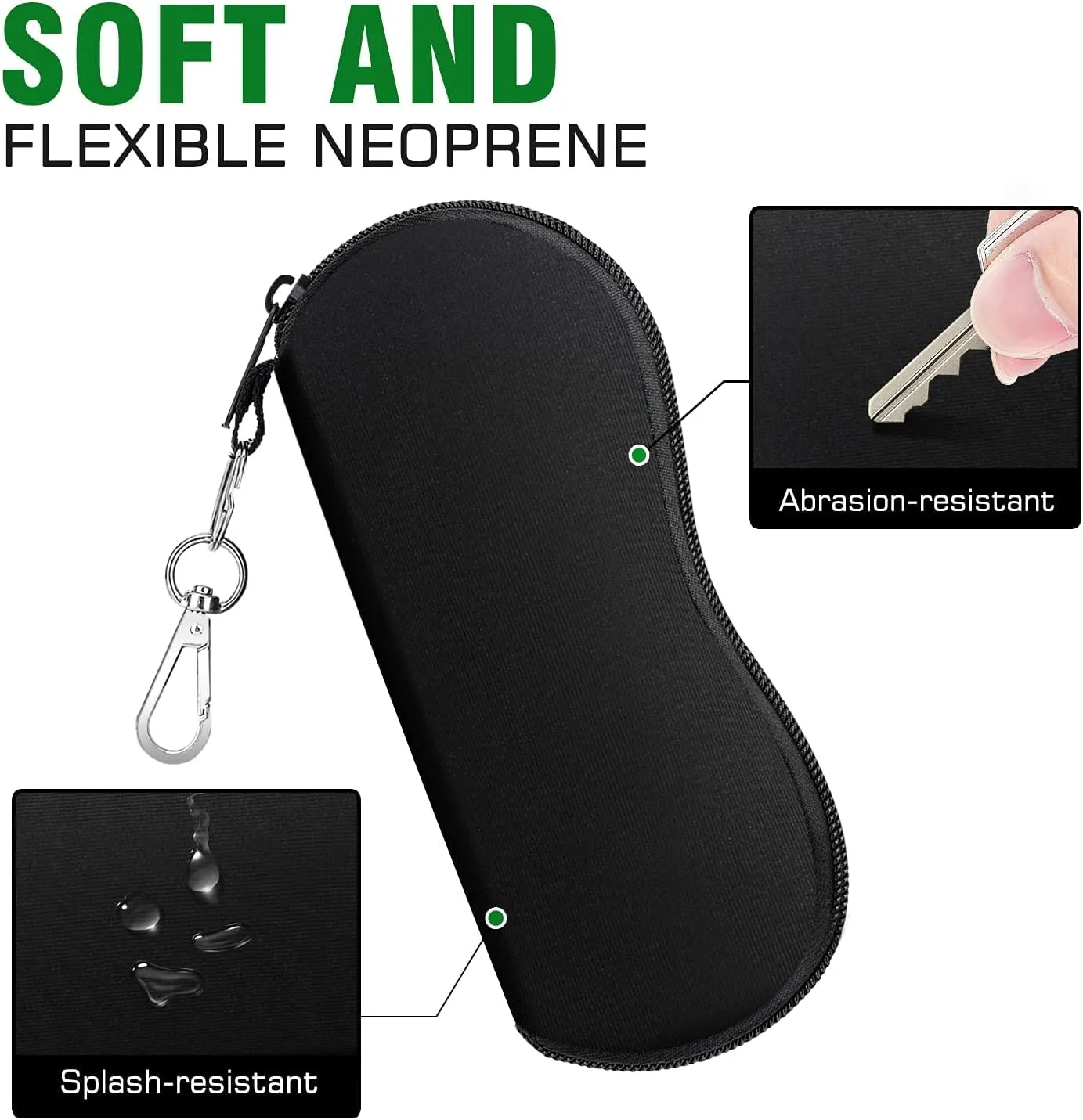 MoKo Sunglasses Soft Case 2 Pack, Ultra Light Portable Neoprene Zipper Glasses Case, Eyeglass Safety Pouch Box with Belt Clip
