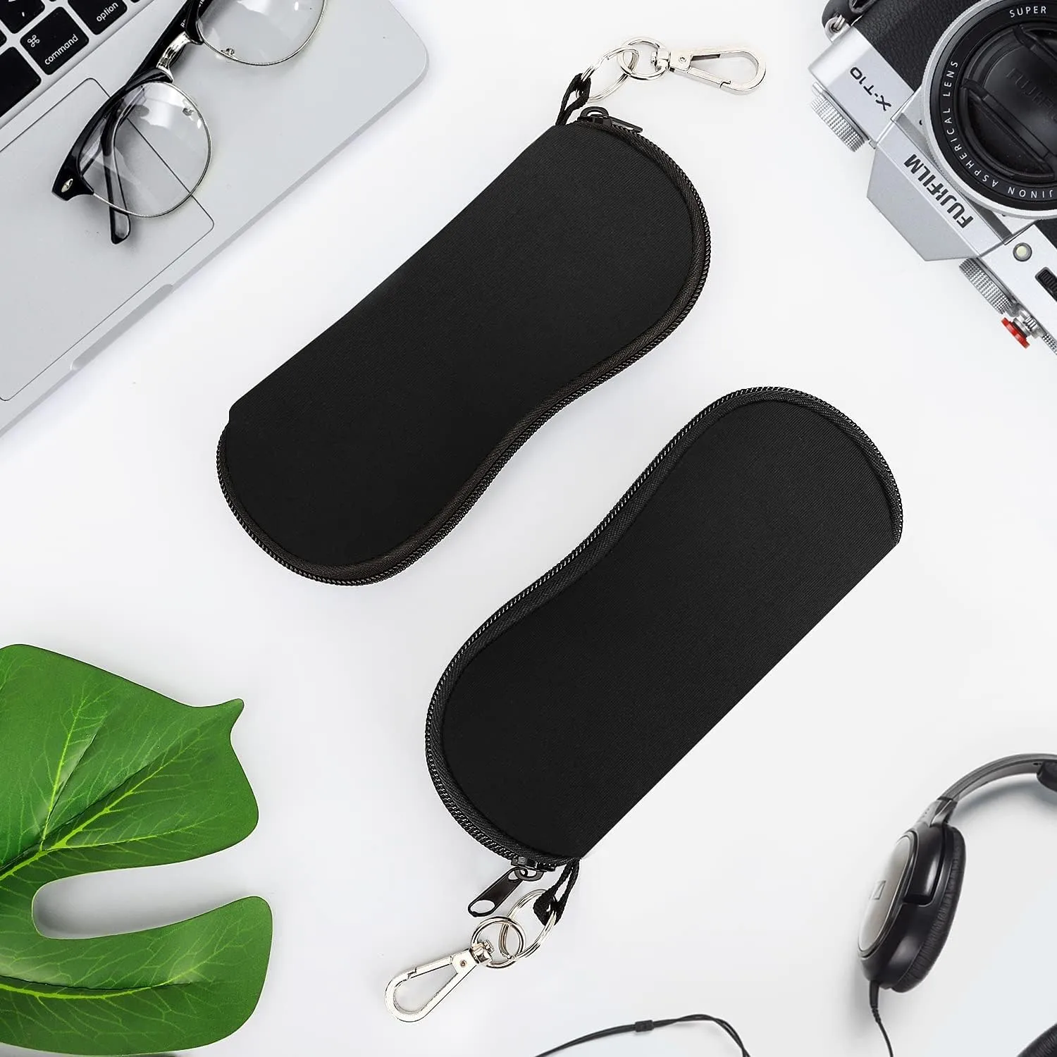 MoKo Sunglasses Soft Case 2 Pack, Ultra Light Portable Neoprene Zipper Glasses Case, Eyeglass Safety Pouch Box with Belt Clip