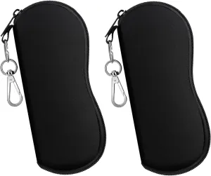 MoKo Sunglasses Soft Case 2 Pack, Ultra Light Portable Neoprene Zipper Glasses Case, Eyeglass Safety Pouch Box with Belt Clip