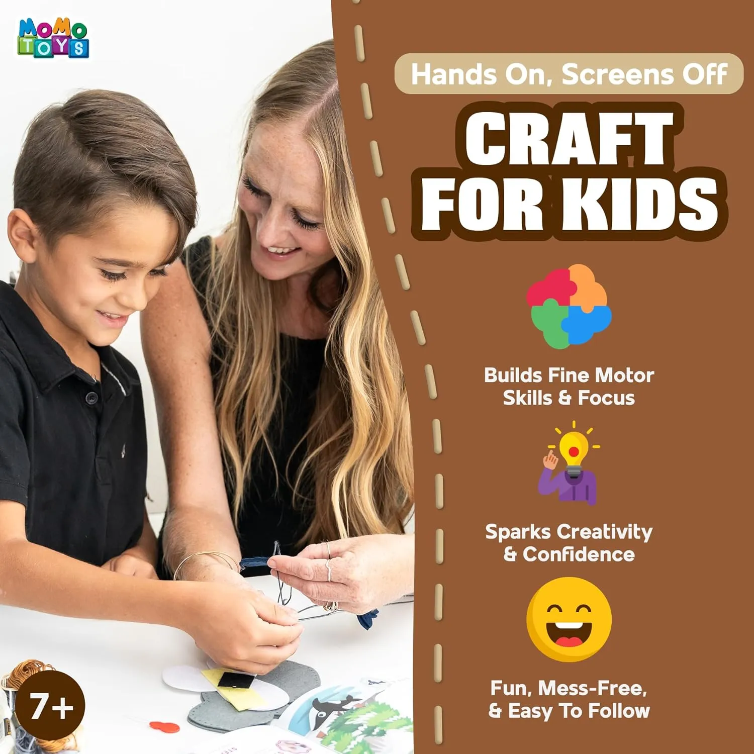 MOMOTOYS Dinosaurs World Beginner Sewing Kit for Kids Ages 7  – Includes 9 Kids Sewing Projects w/Tools & Art Supplies – DIY Felt Crafts for Girls & Boys, Gifts for 7, 8, 9, 10, 11, 12 Year Old