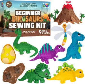 MOMOTOYS Dinosaurs World Beginner Sewing Kit for Kids Ages 7  – Includes 9 Kids Sewing Projects w/Tools & Art Supplies – DIY Felt Crafts for Girls & Boys, Gifts for 7, 8, 9, 10, 11, 12 Year Old