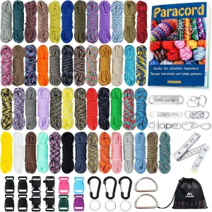 MONOBIN Paracord, 50 Colors Paracord Combo Kit with Paracord Instruction - Multifunction Parachute Cord with 28 Paracord Accessories for Making Paracord Bracelets, Lanyards, Dog Collars