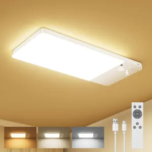 Motion Sensor Ceiling Light with Remote, 12000mAh Battery Operated Wireless Closet light , Rechargeable Shower light, 3 Color Temperatures, Magnetic, No Wiring, Ideal for Pantry, Hallway, Shed, Patio