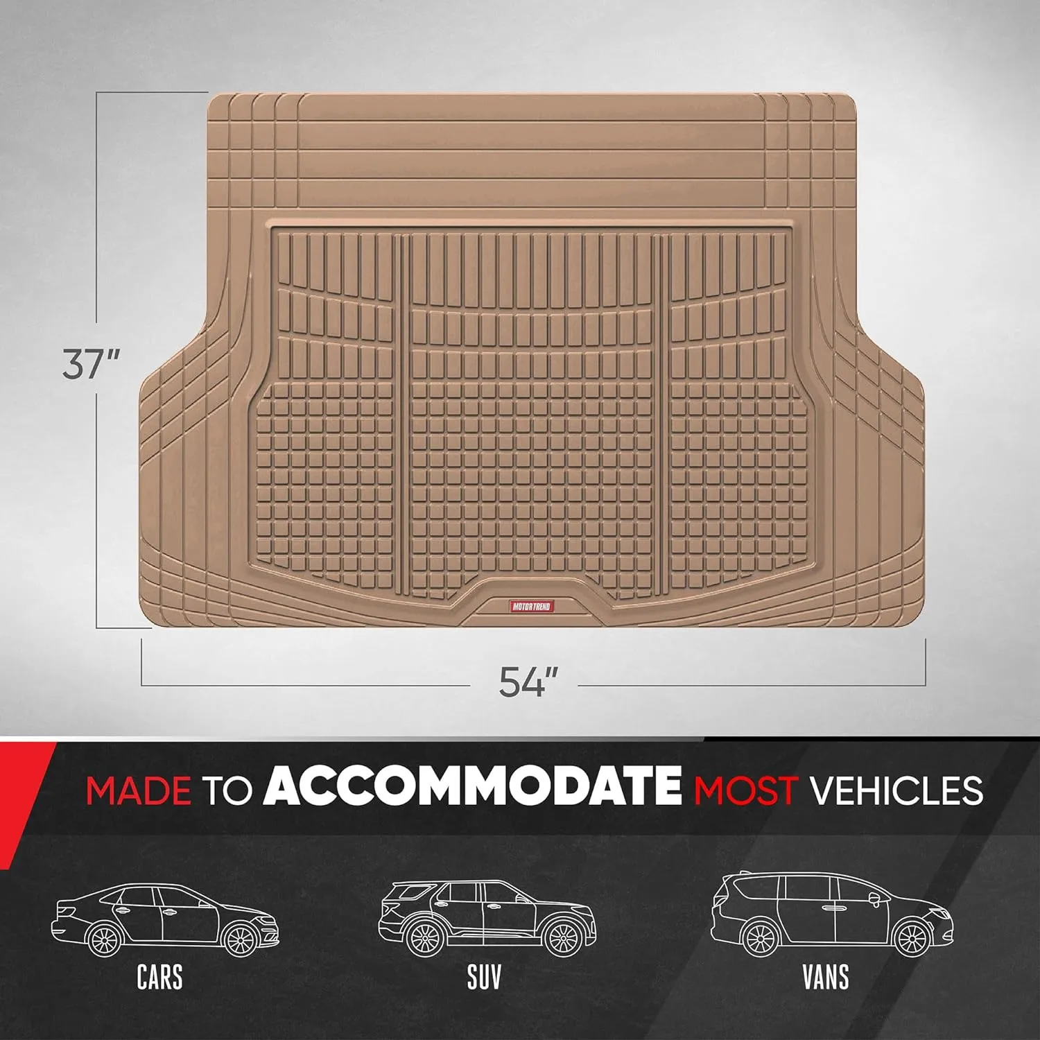Motor Trend FlexTough Rear Cargo Mat – Heavy-Duty Trimmable Car Trunk Mat for Back of SUV, Universal Rear Cargo Liner for SUV, Flexible Trunk Liner, Automotive Floor Mats & Cargo Liners (Beige)