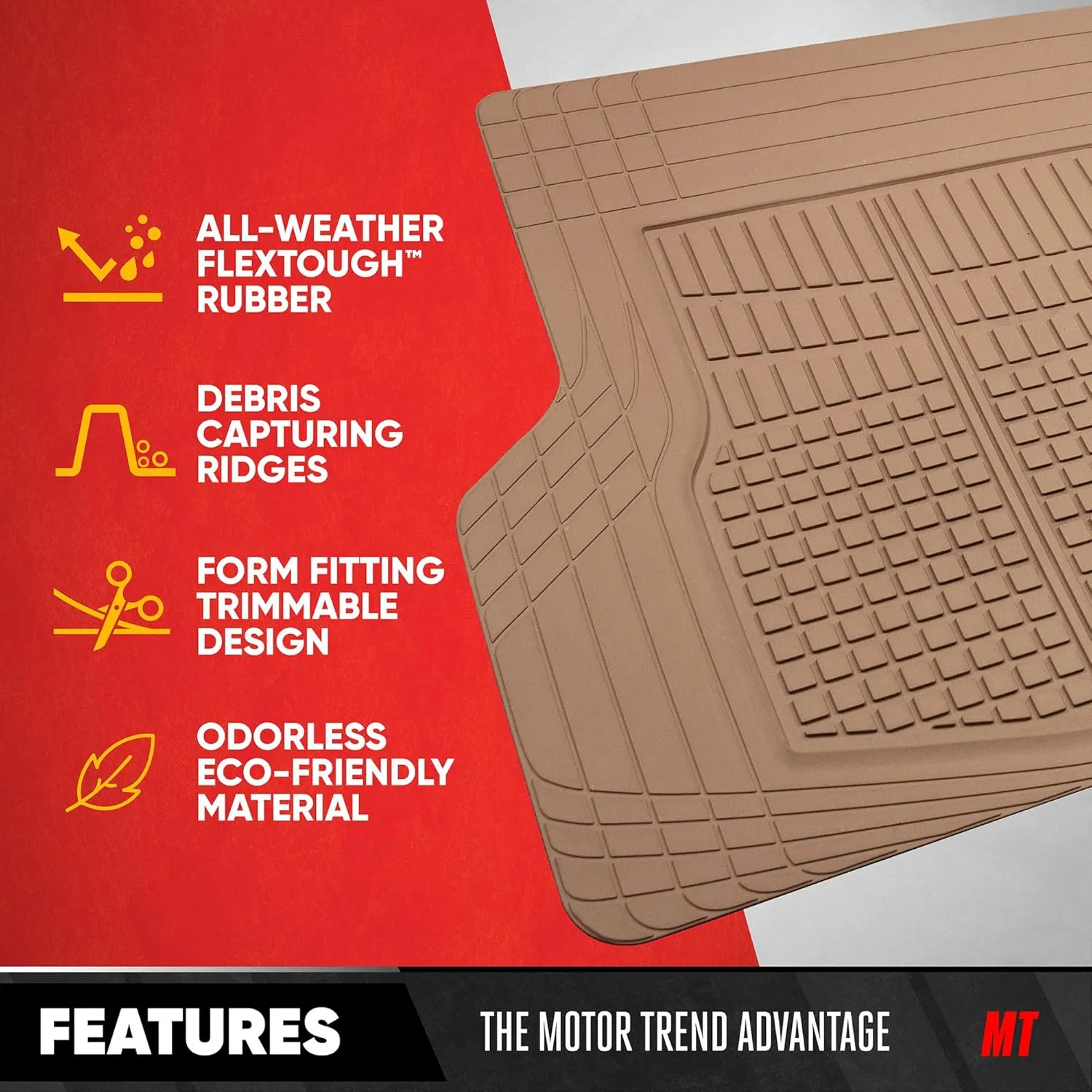 Motor Trend FlexTough Rear Cargo Mat – Heavy-Duty Trimmable Car Trunk Mat for Back of SUV, Universal Rear Cargo Liner for SUV, Flexible Trunk Liner, Automotive Floor Mats & Cargo Liners (Beige)