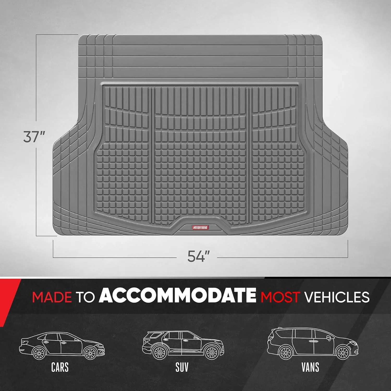 Motor Trend FlexTough Rear Cargo Mat – Heavy-Duty Trimmable Car Trunk Mat for Back of SUV, Universal Rear Cargo Liner for SUV, Flexible Trunk Liner, Automotive Floor Mats & Cargo Liners (Gray)