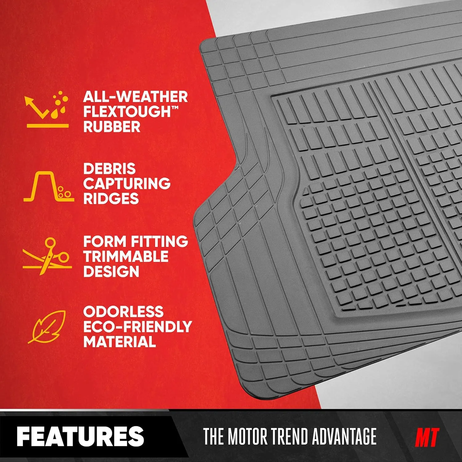 Motor Trend FlexTough Rear Cargo Mat – Heavy-Duty Trimmable Car Trunk Mat for Back of SUV, Universal Rear Cargo Liner for SUV, Flexible Trunk Liner, Automotive Floor Mats & Cargo Liners (Gray)