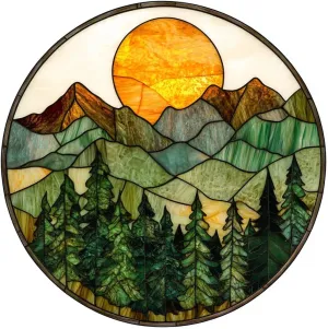 Mountain Range Stained Glass Window Suncatcher, Painted Sun Catcher for Outdoor Decor, Mirrorball Wall Hanging (Color 16)