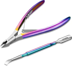MR.GREEN Cuticle Nippers Gorgeous Colorful Cuticle Scissors Nail Manicure Clippers Trimmer Dead Skin Remover Cutters Beauty Tool (Colored Titanium Pusher)
