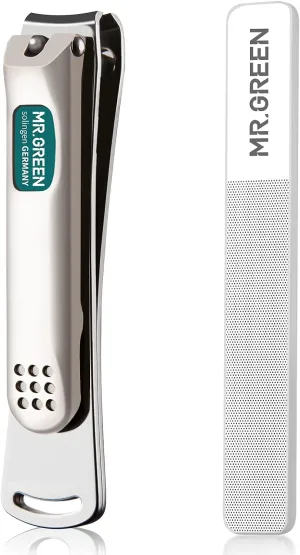 MR.GREEN Nail Clippers Curved Blades Fingernail Cut Nippers Manicure Scissors Stainless Steel Pedicure Tools (Large Glass File)