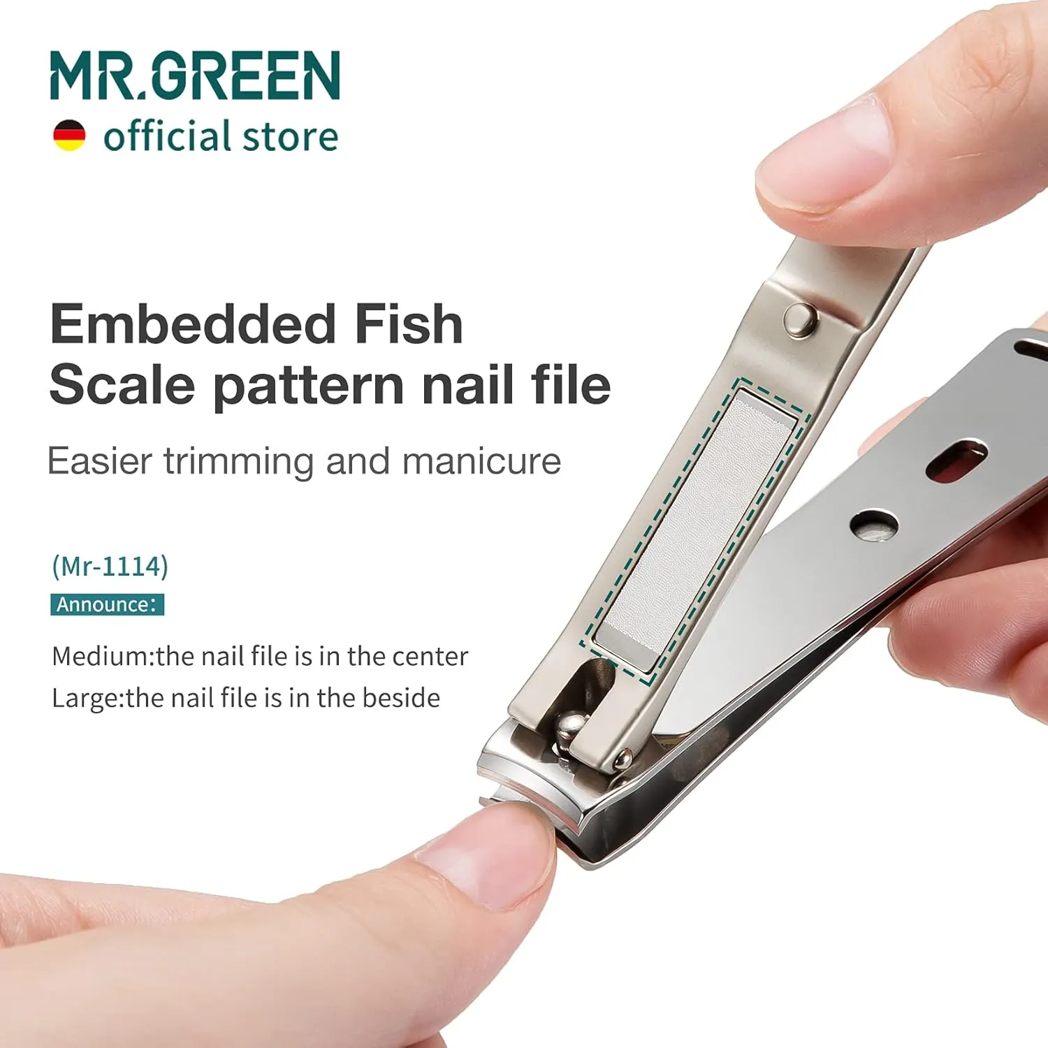 MR.GREEN Nail Clippers Curved Blades Fingernail Cut Nippers Manicure Scissors Stainless Steel Pedicure Tools (Large Glass File)