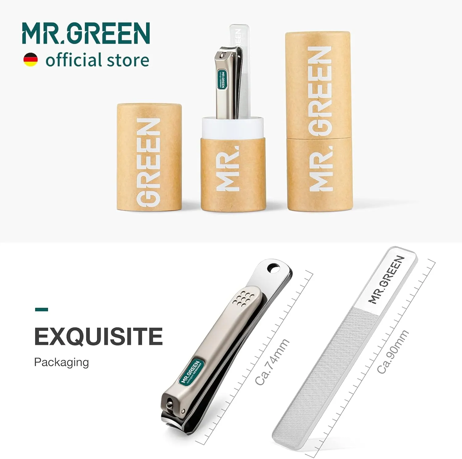 MR.GREEN Nail Clippers Curved Blades Fingernail Cut Nippers Manicure Scissors Stainless Steel Pedicure Tools (Medium Glass File)