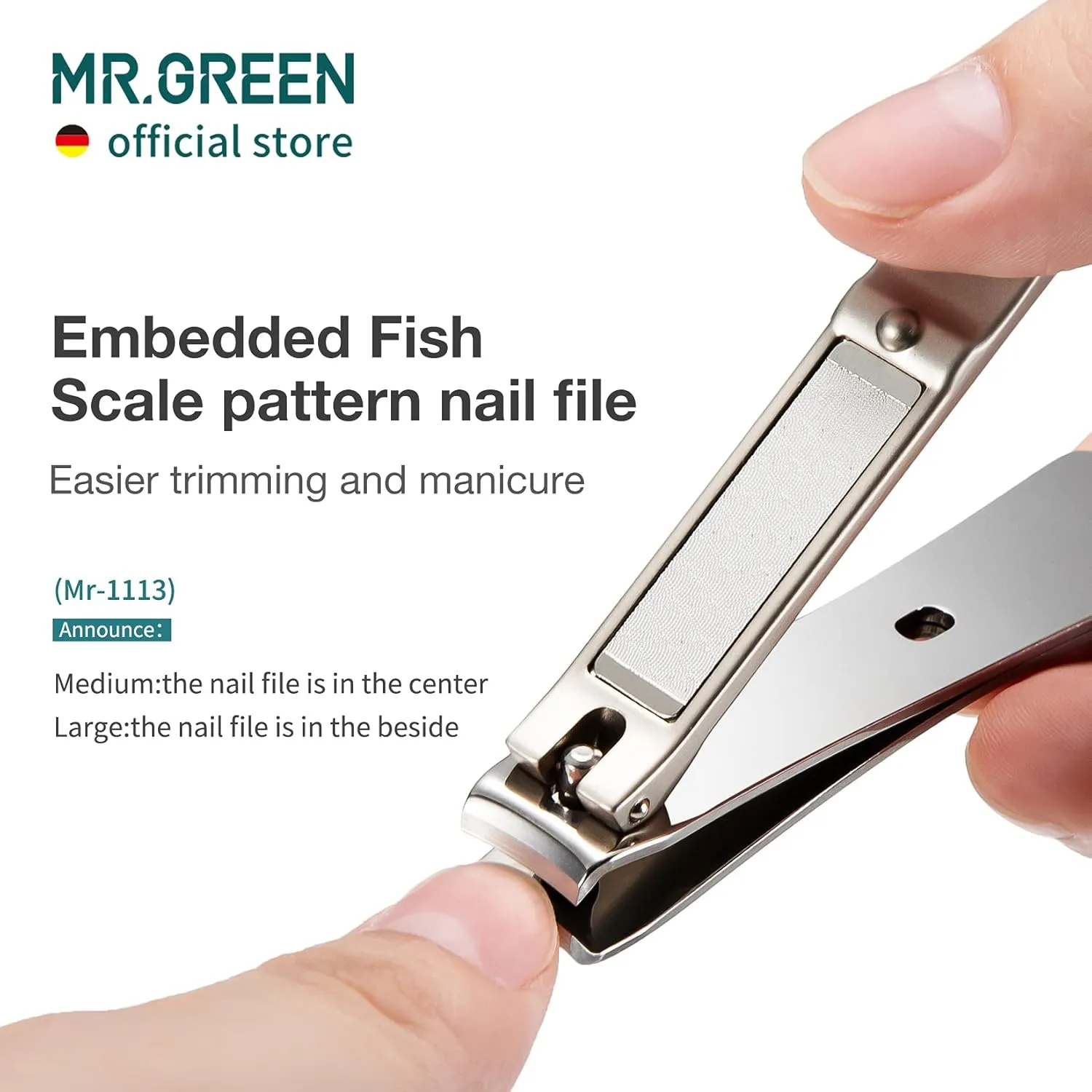 MR.GREEN Nail Clippers Curved Blades Fingernail Cut Nippers Manicure Scissors Stainless Steel Pedicure Tools (Medium Glass File)