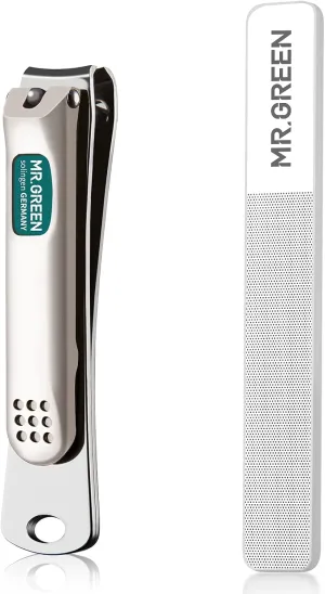 MR.GREEN Nail Clippers Curved Blades Fingernail Cut Nippers Manicure Scissors Stainless Steel Pedicure Tools (Medium Glass File)