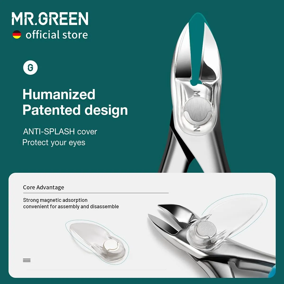 MR.GREEN Nail Clippers Toenail Cutters Anti-Splash Professional Ingrown Thick Hard Nail Scissors Pedicure Tools Manicure Sets (Orange Handle Nail Remover)