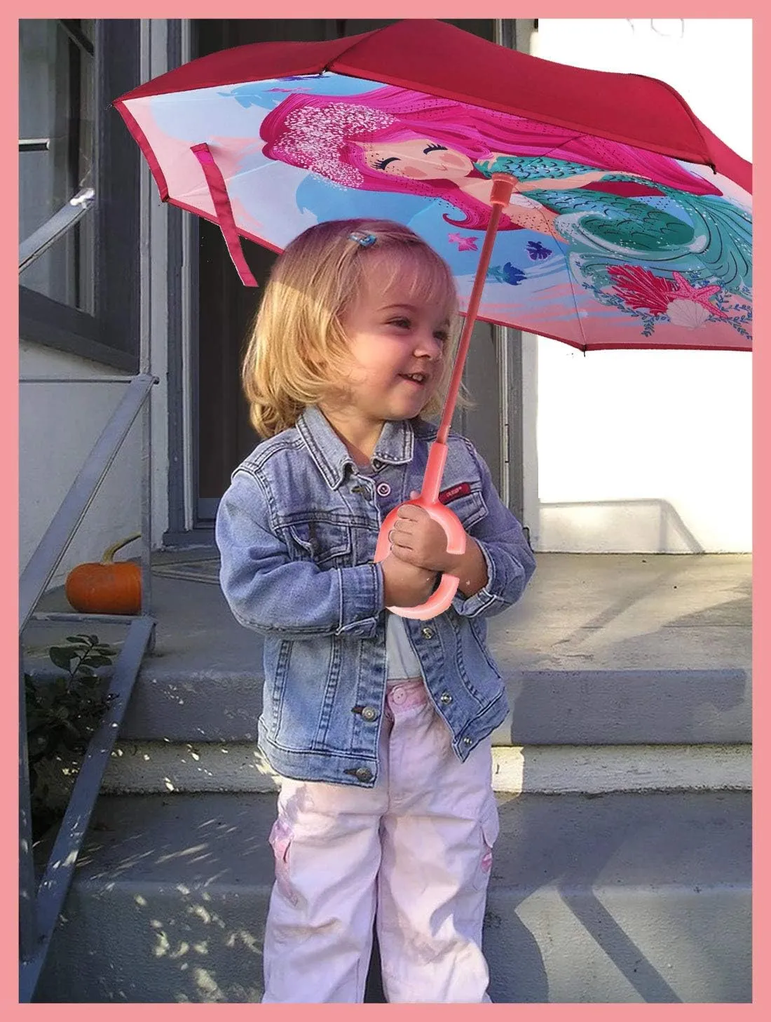 MRTLLOA 40/49/56 Inch Oversize Windproof Inverted Reverse Upside Down Umbrella, Golf Size Rain Umbrella, Double Layer, C-Shaped Handle for Men, Women and Kids (Little Mermaid, 40 Inch)