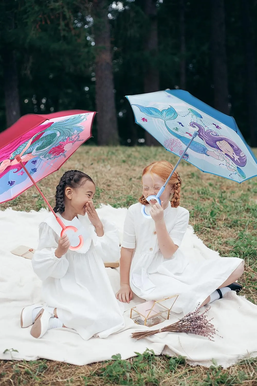 MRTLLOA 40/49/56 Inch Oversize Windproof Inverted Reverse Upside Down Umbrella, Golf Size Rain Umbrella, Double Layer, C-Shaped Handle for Men, Women and Kids (Little Mermaid, 40 Inch)