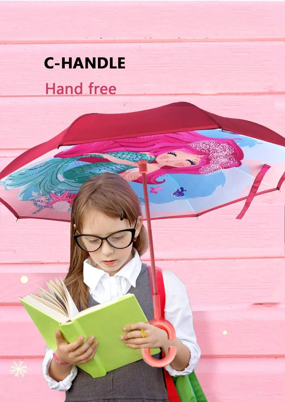 MRTLLOA 40/49/56 Inch Oversize Windproof Inverted Reverse Upside Down Umbrella, Golf Size Rain Umbrella, Double Layer, C-Shaped Handle for Men, Women and Kids (Little Mermaid, 40 Inch)