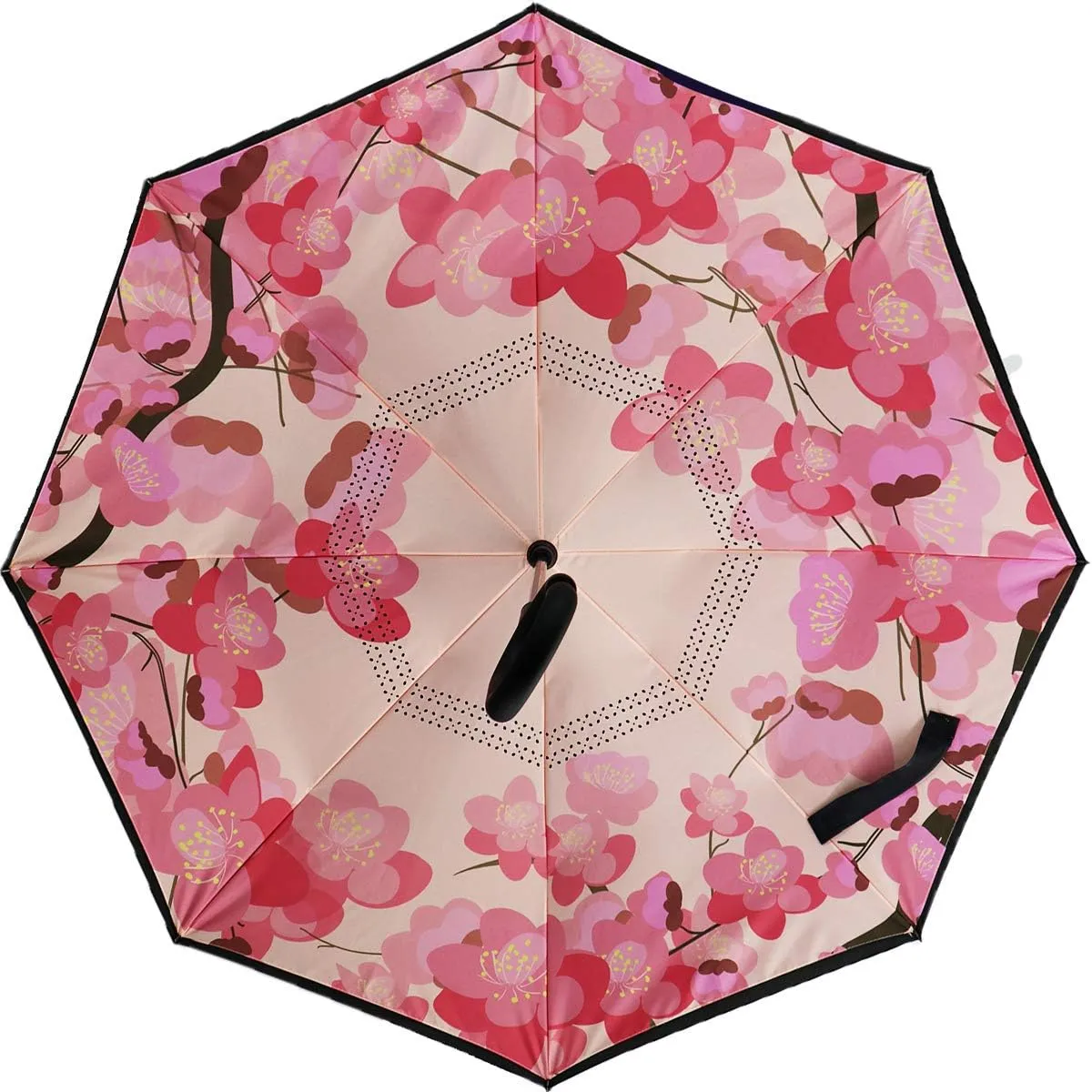 MRTLLOA 40/49/56 Inch Oversize Windproof Inverted Reverse Upside Down Umbrella, Golf Size Rain Umbrella, Double Layer, C-Shaped Handle for Men, Women and Kids (Peach Blossom, 49 Inch)