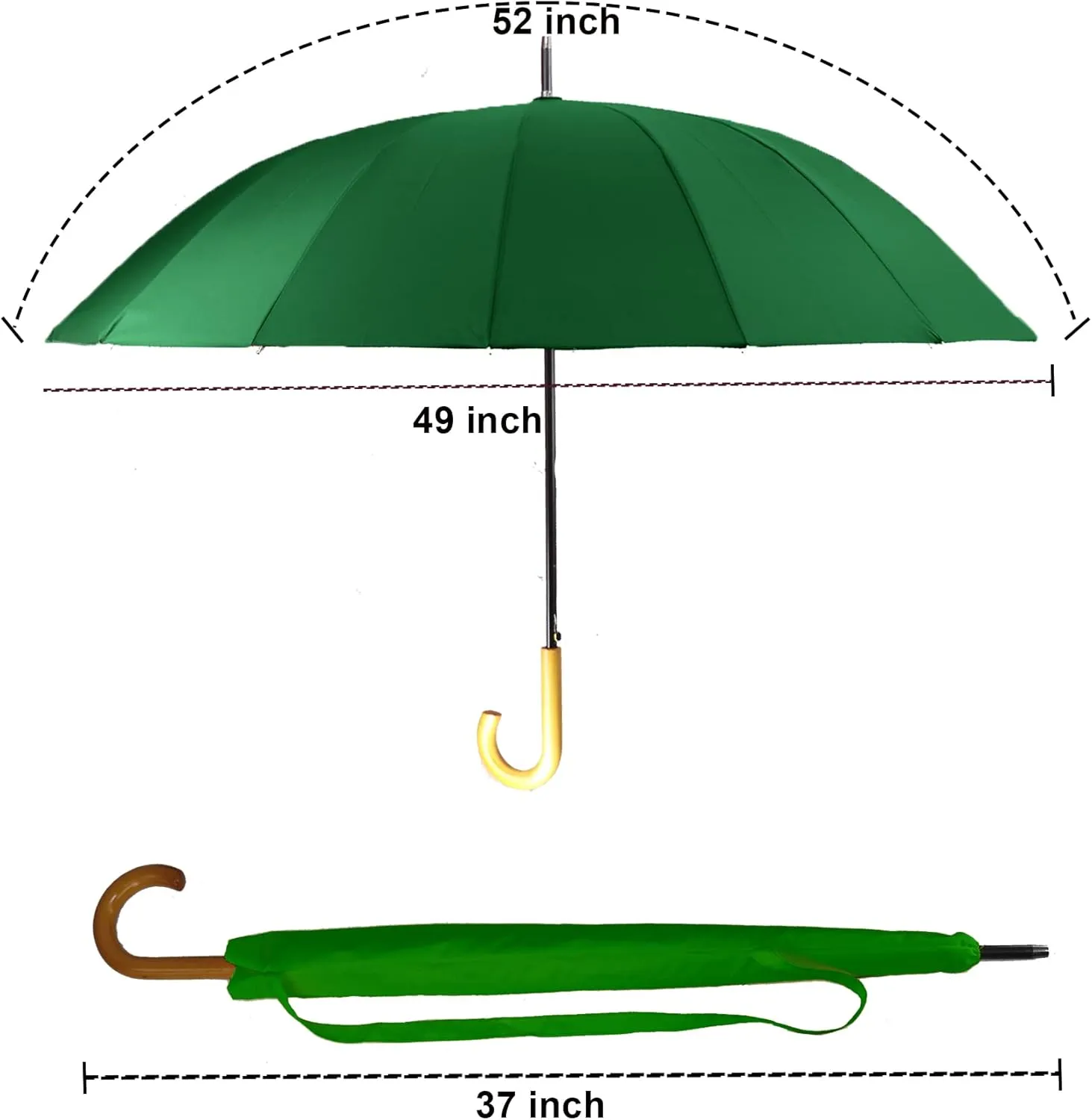 MRTLLOA 52 Inch Windproof Large Umbrellas for Rain, 16 Ribs, J Wooden Handle, 210T High-density Fabric Golf Stick Umbrella