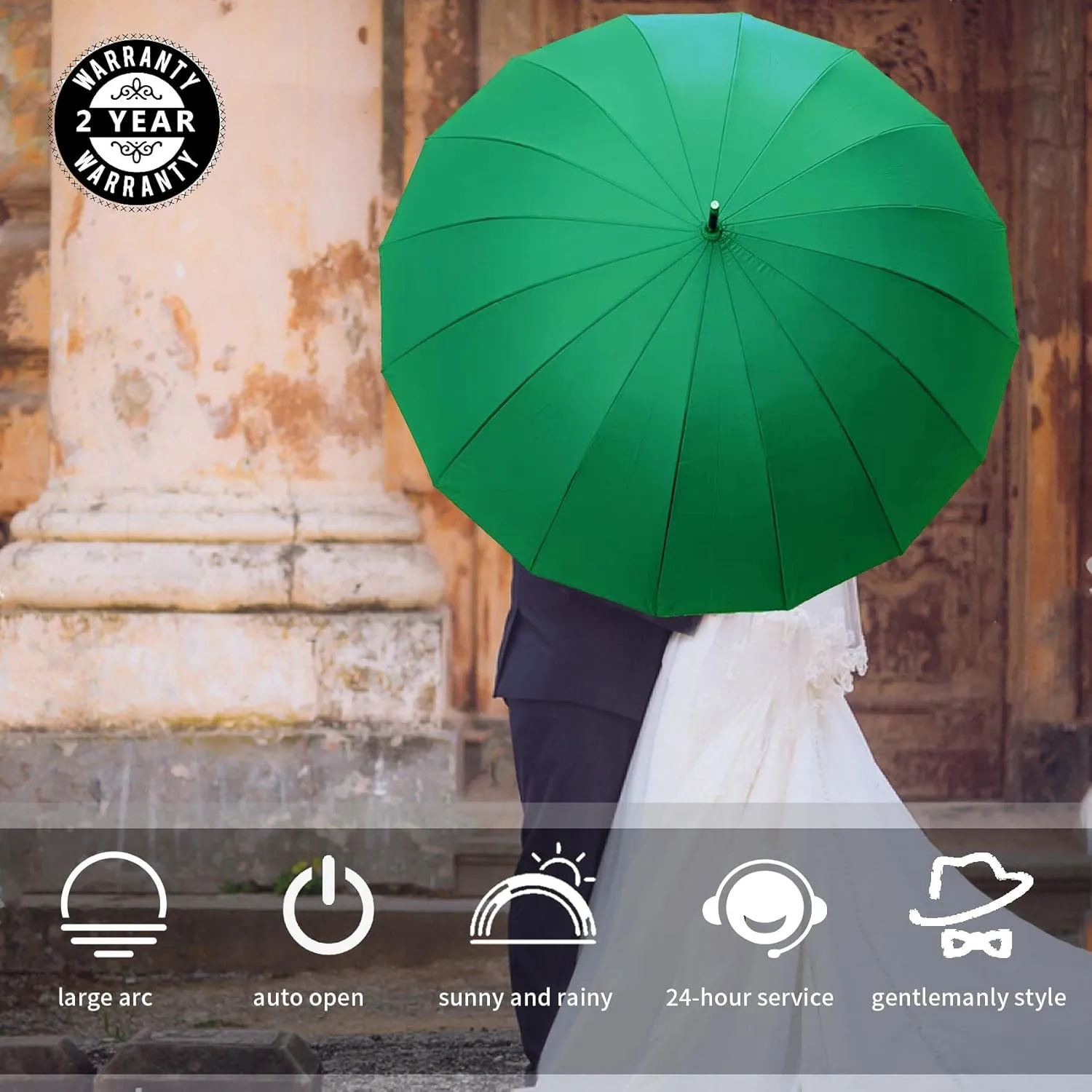 MRTLLOA 52 Inch Windproof Large Umbrellas for Rain, 16 Ribs, J Wooden Handle, 210T High-density Fabric Golf Stick Umbrella
