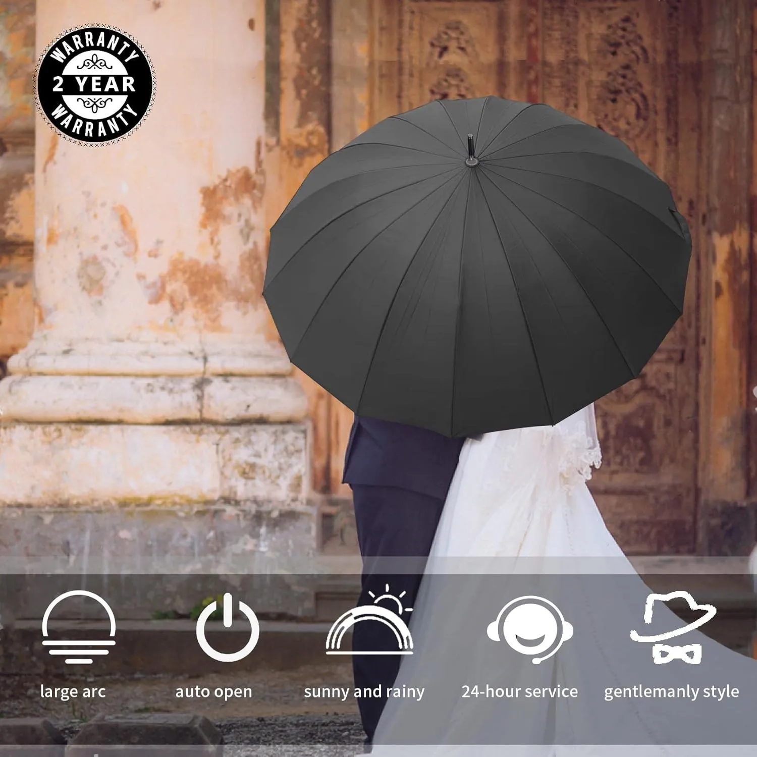 MRTLLOA 52 Inch Windproof Large Umbrellas for Rain, 16 Ribs, J Wooden Handle, 210T High-density Fabric Golf Stick Umbrella