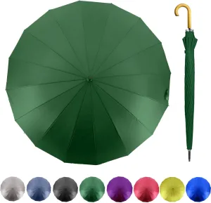 MRTLLOA 52 Inch Windproof Large Umbrellas for Rain, 16 Ribs, J Wooden Handle, 210T High-density Fabric Golf Stick Umbrella