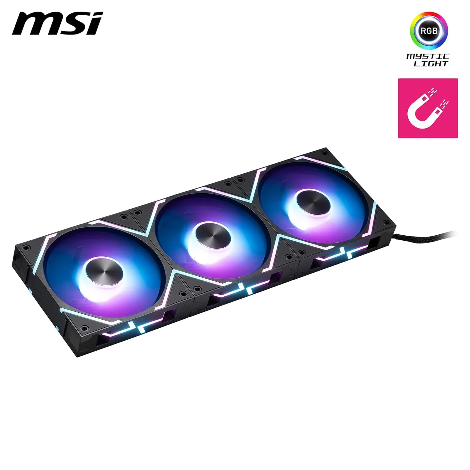 MSI MPG EZ120 ARGB-3B Fan - 120mm ARGB Fan, Patented Magnetic Connector Block, Daisy-Chain Connection, Fluid Dynamic Bearing   Extra nut Fixing, Fan hub, Mystic Light & Cooling Wizard Support