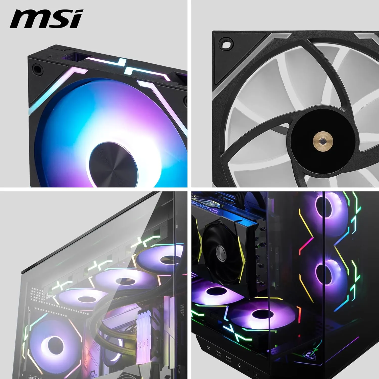 MSI MPG EZ120 ARGB-3B Fan - 120mm ARGB Fan, Patented Magnetic Connector Block, Daisy-Chain Connection, Fluid Dynamic Bearing   Extra nut Fixing, Fan hub, Mystic Light & Cooling Wizard Support