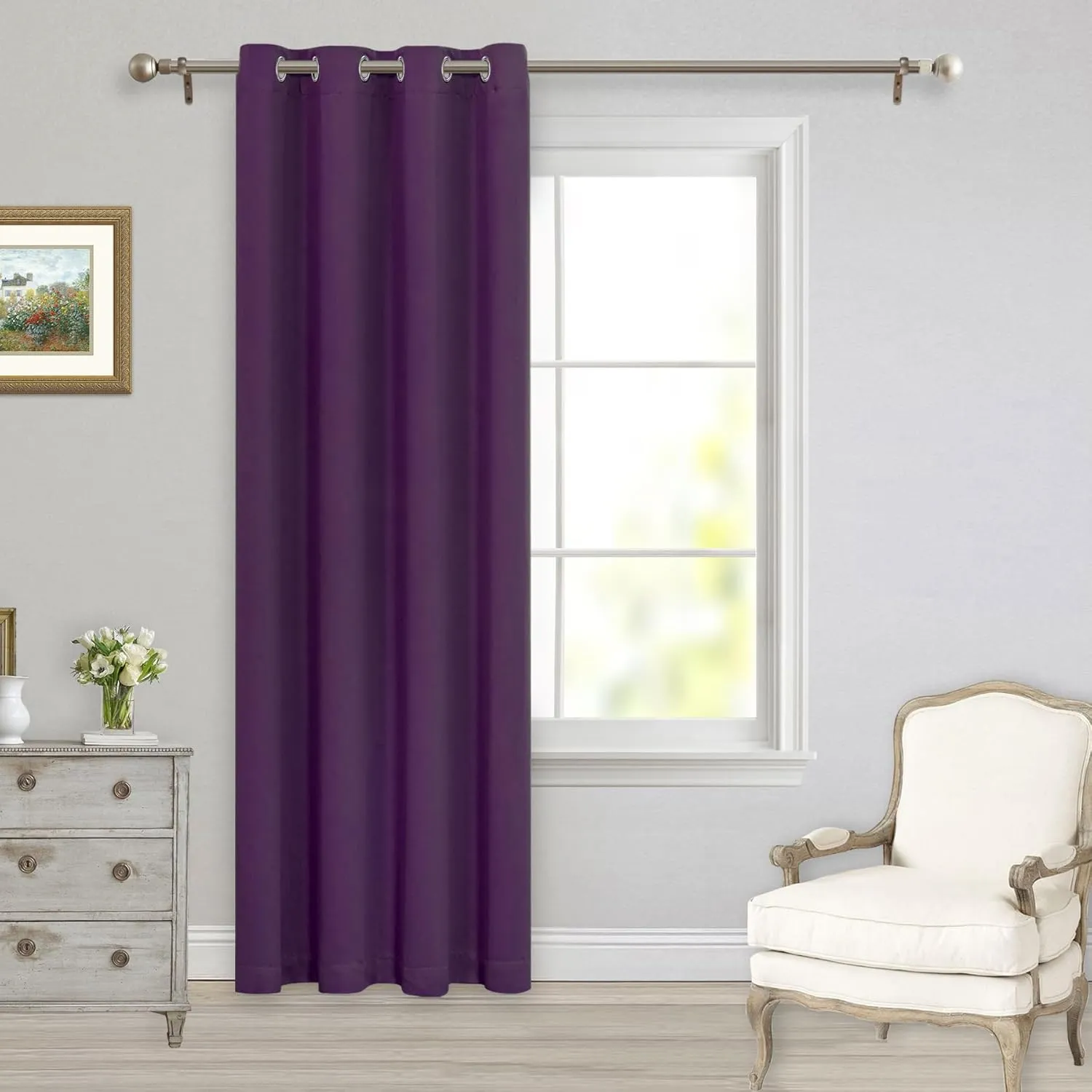 MYSKY HOME Bedroom Curtains 84 Inch Long Blackout Curtains for Living Room Dark Purple Curtains Grommet Window Curtains Privacy Protect Room Darkening Single Panel Curtains, 52 x 84 Inch, Purple