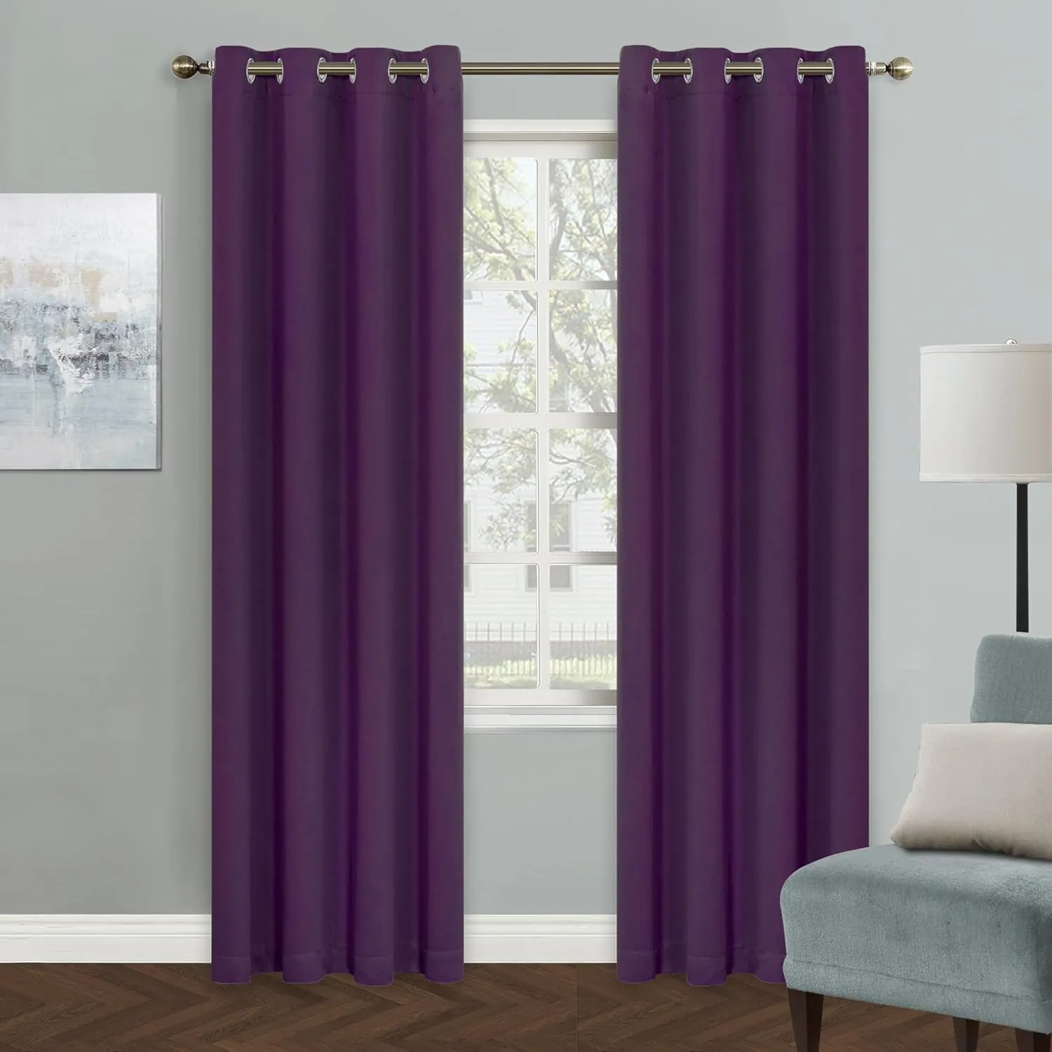 MYSKY HOME Bedroom Curtains 84 Inch Long Blackout Curtains for Living Room Dark Purple Curtains Grommet Window Curtains Privacy Protect Room Darkening Single Panel Curtains, 52 x 84 Inch, Purple